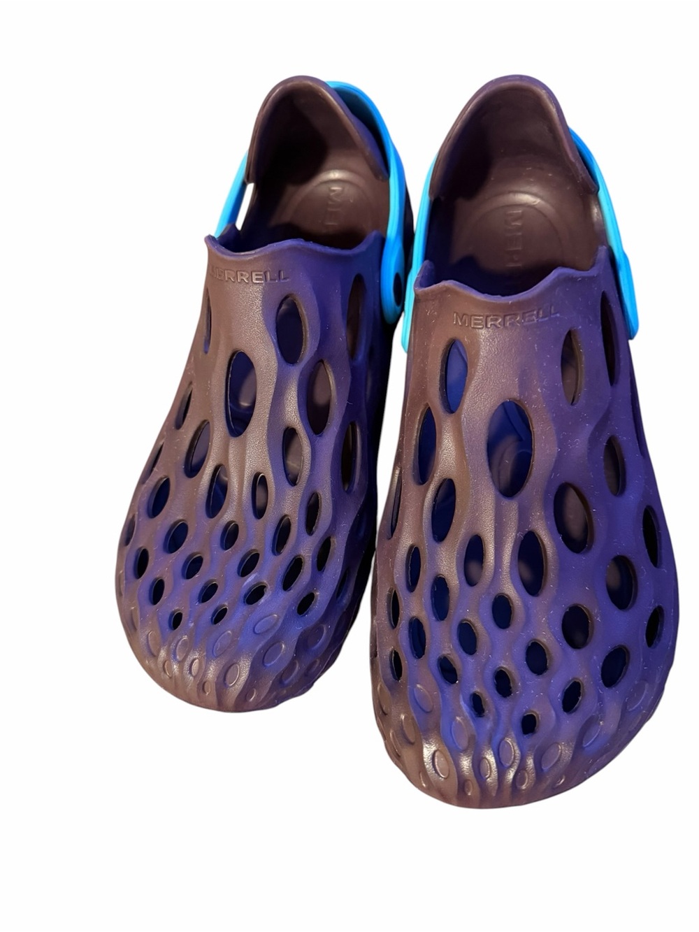 Merrell Purple Clog Sandals with Bright Blue Heel Strap